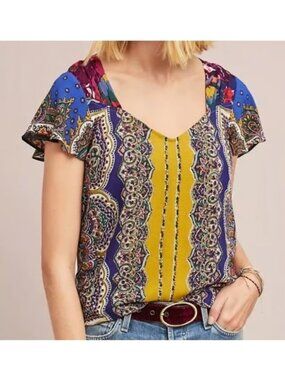Anthropologie Moulinette Soeurs Teresita V-neck Top Womens 8 Medium